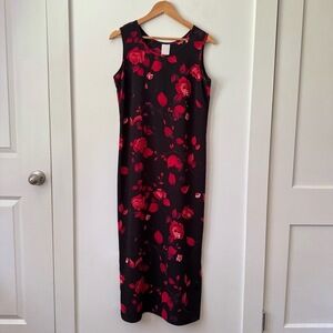 Vintage 90s‎ Whimsigoth Floral Black Maxi Dress Size 10 Romantic Goth Red Black